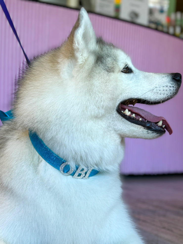 Customisable Name Collar - Blue Glitter