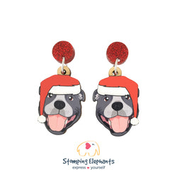 Blue Staffy Face Christmas Earrings