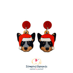 Blue Cattle Dog Face Christmas Earrings