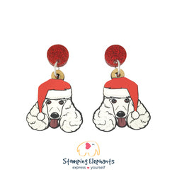 White Poodle Face Christmas Earrings